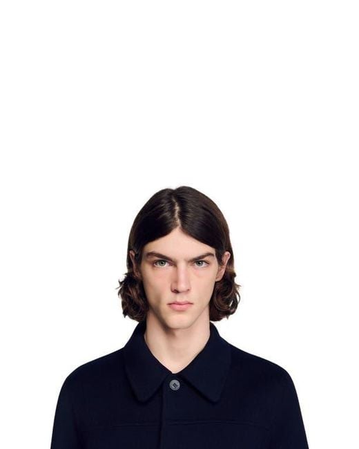 Sandro Blue Wool Jacket With Regular Collar for men