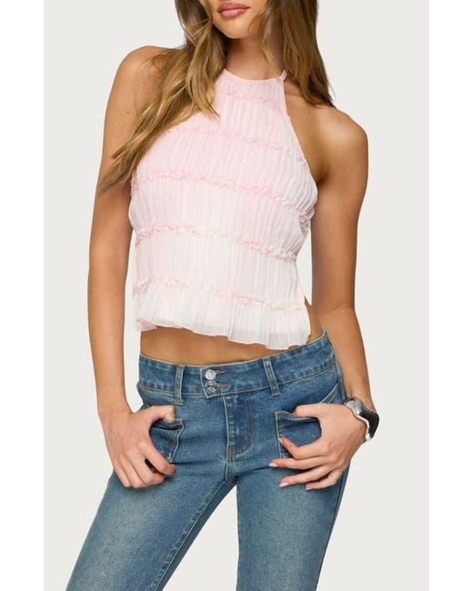Edikted Blue Amit Ruffle Tiered Chiffon Halter Top