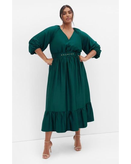 City Chic Green Betty Belted Midi Dress