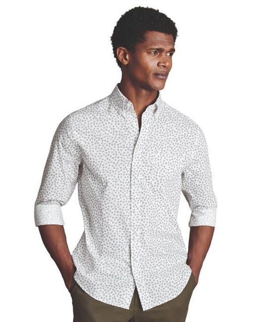 Charles Tyrwhitt White Slim Fit Semi-Cutaway Collar Non-Iron Floral Geo Print Shirt for men