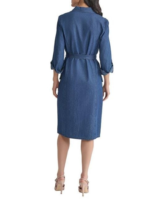 Jones New York Blue Long Sleeve Cotton Denim Midi Shirtdress