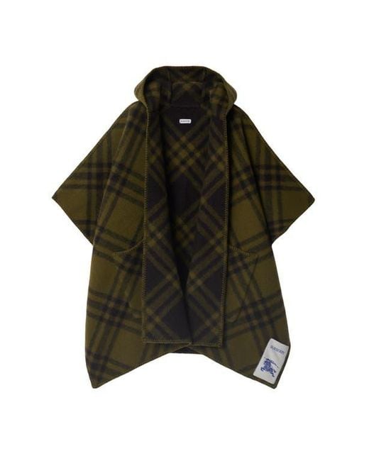 Burberry Green Reversible Check Wool Cape
