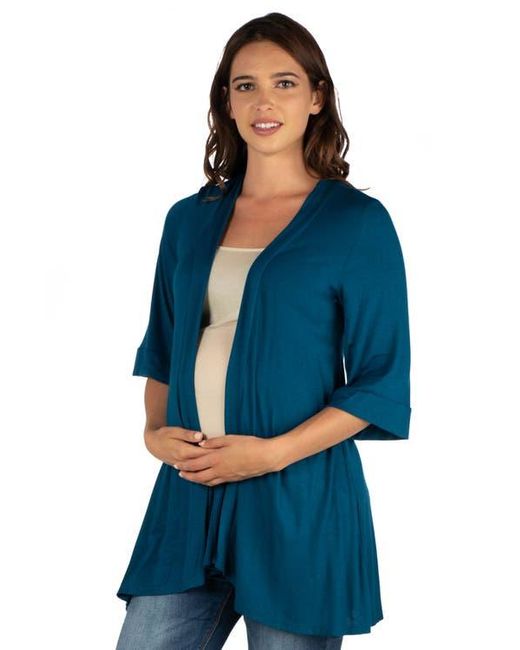 24seven Comfort Apparel Blue Maternity Open Front Elbow Length Sleeve Cardigan