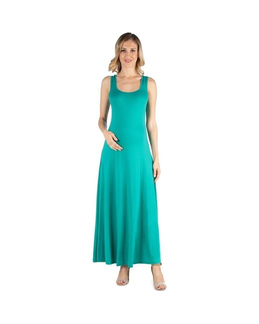 24seven Comfort Apparel Blue Maternity Slim Fit A-Line Sleeveless Maxi Dress