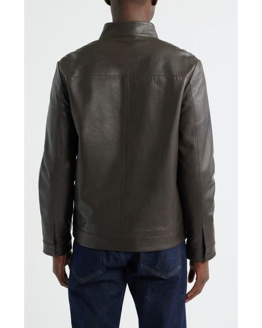 Nordstrom Men's Black Stand Collar Leather Bomber Jacket