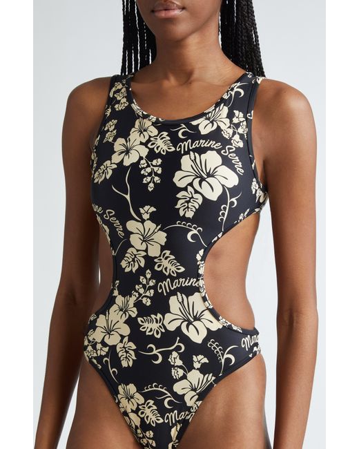 MARINE SERRE Black Cutout Active Jersey One-piece Swimsuit