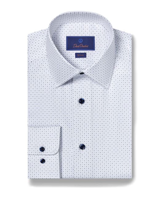 David Donahue Blue Slim Fit Dot Cotton Dress Shirt for men