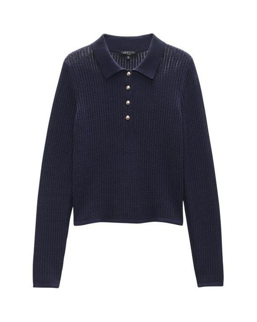 Rag & Bone Blue Viola Open Stitch Polo Sweater