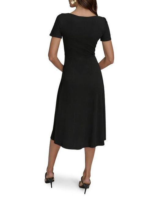 DKNY ★【ドレス】Twist Detail Knit Midi Dress 柔らかな肌触り Donna Karan Twist Detail Knit Midi Dress in Black | Lyst