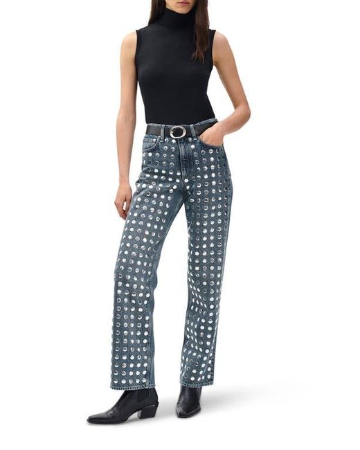 Rag & Bone Blue Shea Rhinestone Straight Leg Jeans