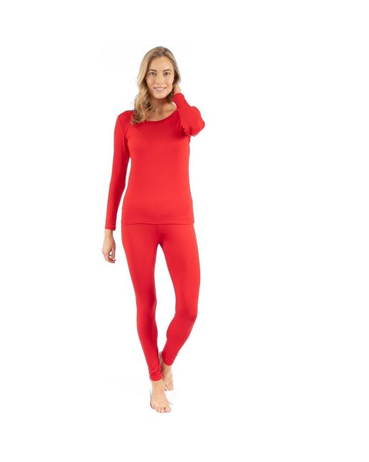 Leveret Red Two-Piece Thermal Long Sleeve Solid Pajamas