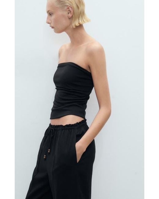 Mango Black Drawstring Waist Linen Blend Pants