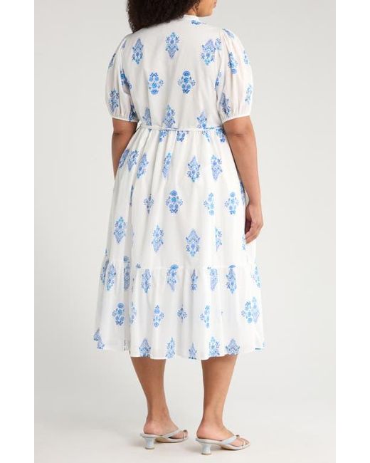 Sugarlips White Yila Floral Beth Tiered Cotton Midi Dress