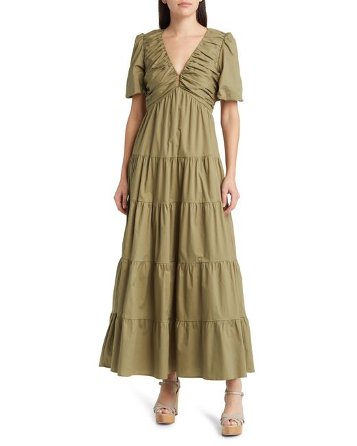 Charles Henry Green Ruched Tiered Dress