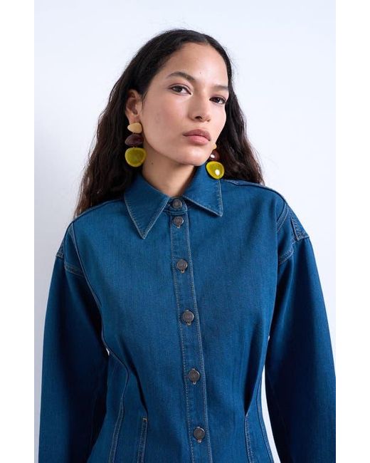 TOPSHOP Blue Denim Button-Up Mini Shirtdress