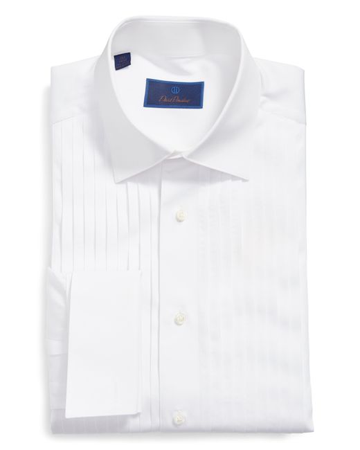 David Donahue White Regular Fit French Cuff Tuxedo Shirt for men