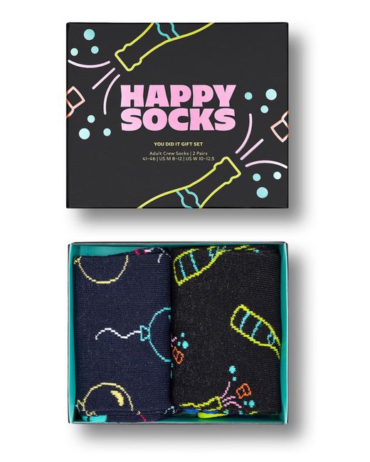 Happy Socks Black You Did It Assorted 2-pack Crew Socks for men