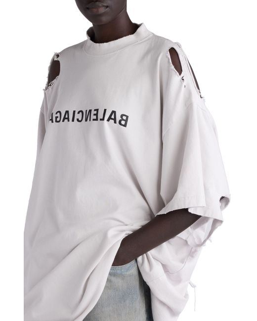 Balenciaga Gray Shredded Oversize Graphic T-shirt