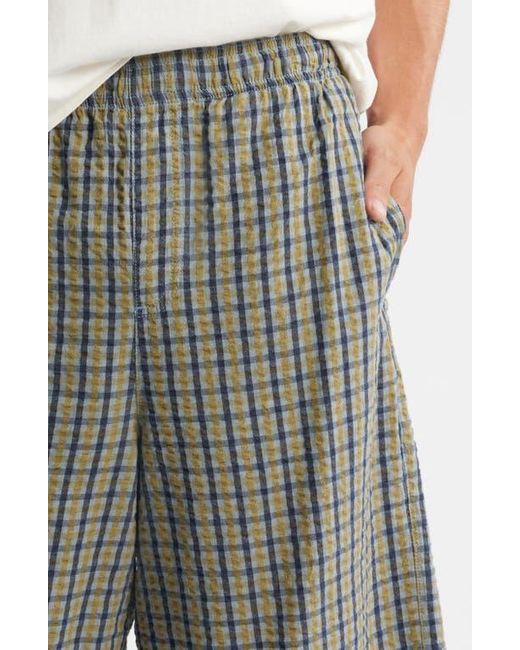 Topman Gray Check Cotton Seersucker Shorts for men