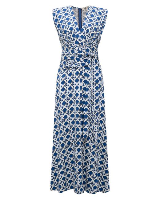 Diane von Furstenberg Blue Dorothee Faux Wrap Midi Dress