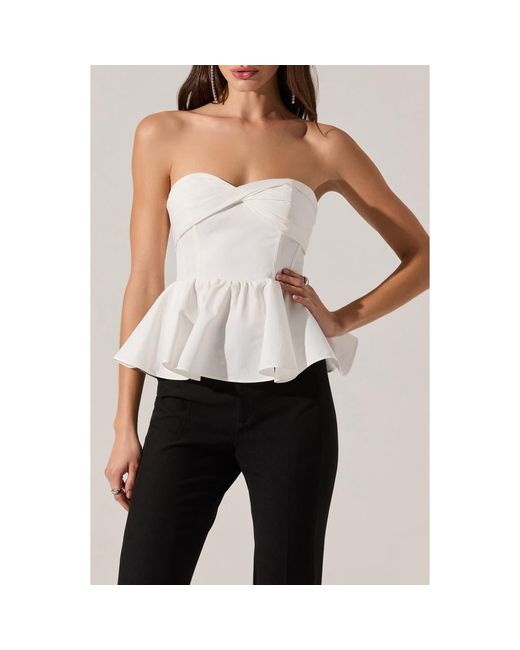 Astr White Melia Strapless Peplum Top
