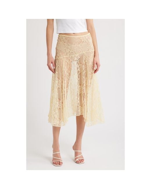Lioness Bloom Lace Midi Skirt in Natural | Lyst