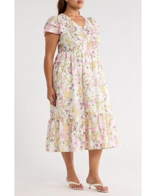 Sugarlips Natural Lita Floral Tiered Cotton Dress