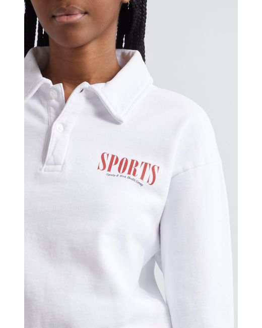 Sporty & Rich White Sports Long Sleeve Crop Polo