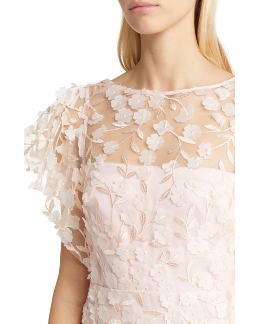 Eliza J Natural Floral 3d Embroidered Flutter Sleeve Gown
