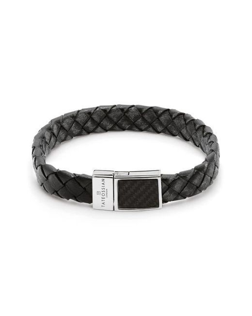 Tateossian Black Carbon Woven Leather Bracelet for men