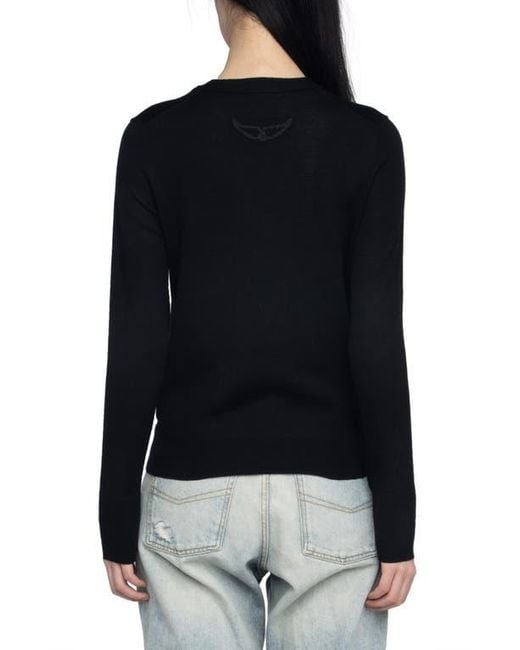 Zadig & Voltaire Black Jemma Crystal Button Merino Wool Cardigan