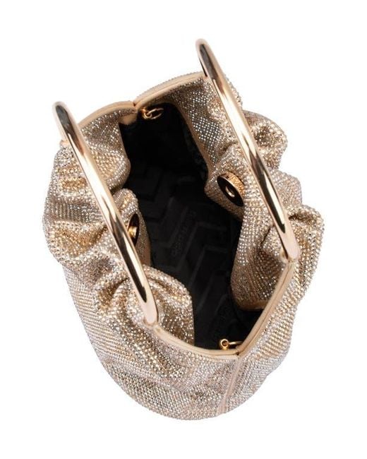 Olga Berg Natural Mabel Crystal Top Handle Clutch