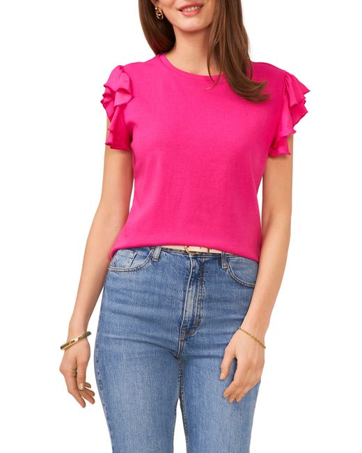 Vince Camuto Pink Tiered Ruffle Sleeve Cotton Blend Top