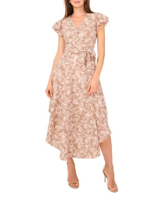 Vince Camuto Pink Abstract Print Flutter Sleeve Midi Dress