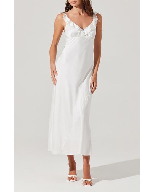 Astr White Zoie Ruffle Neck Satin Slipdress