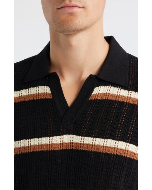 Percival Black Tessaro Stripe Open Knit Polo for men