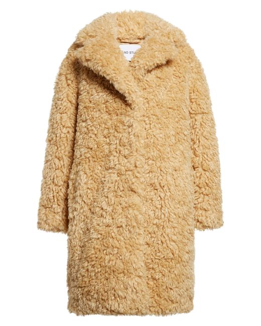 Stand Studio Camille Long Faux Fur Cocoon Coat in Natural | Lyst