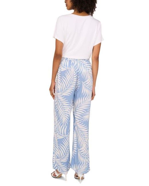 Vince Camuto Blue Palm Print Wide Leg Drawstring Pants