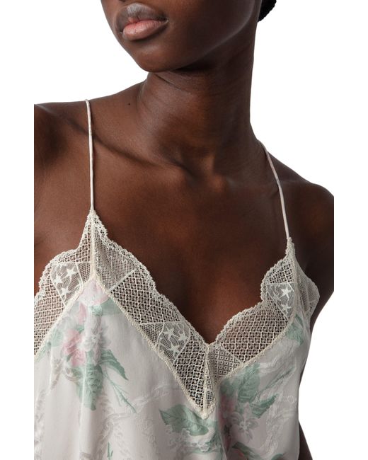 Zadig & Voltaire Multicolor Christy Jac Chains Faded Lace Trim Silk Camisole