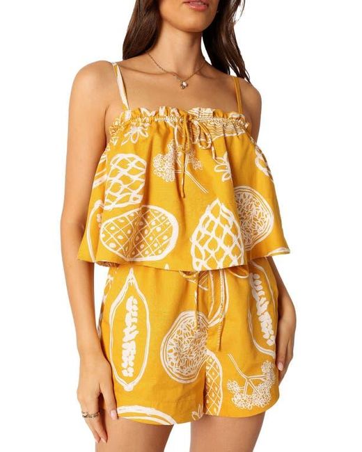 Petal & Pup Yellow Honey Mixed Print Cotton & Linen Drawstring Shorts