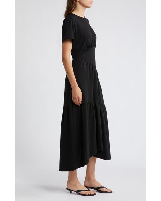 FRAME Black Asymmetric Tiered Ruffle Knit Dress