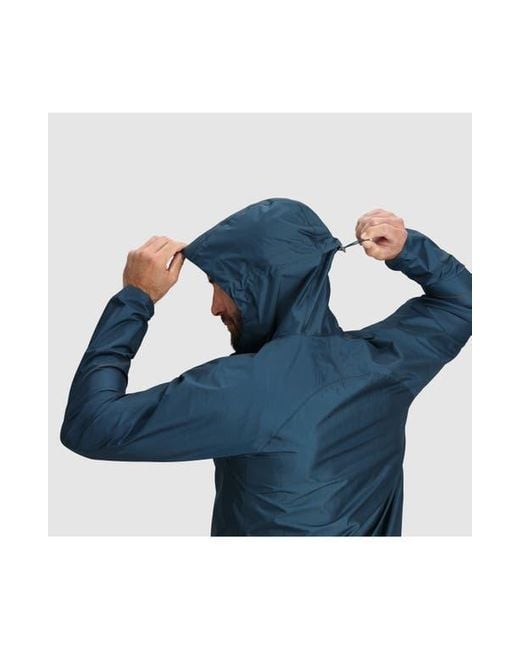 Outdoor Research Blue Helium Rain Ultralight Hooded Jacket for men