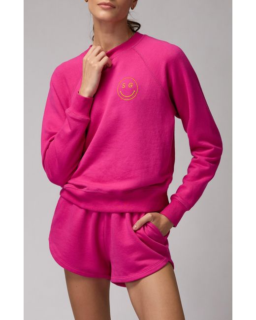 Spiritual Gangster Pink Sg Smiley Forever Recycled Cotton Sweatshirt