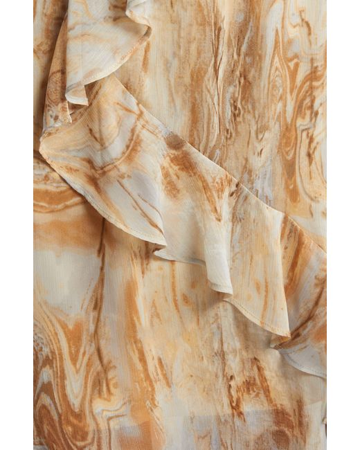 Moon River Natural Marble Print Ruffle Midi Dress