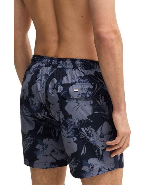 Boss Blue Alain Floral Stretch Swim Trunks for men