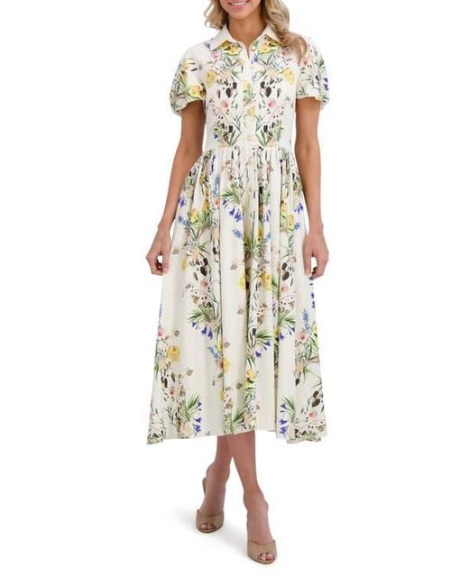 Ted Baker Floral Short Sleeve Linen Midi Shirtdress in Natural | Lyst