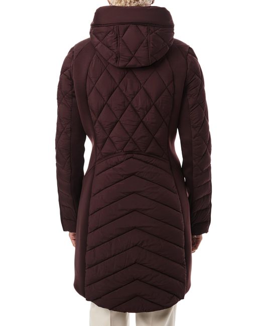 Bernardo Packable Mixed Media Water Resistant Quilted Puffer Coat in