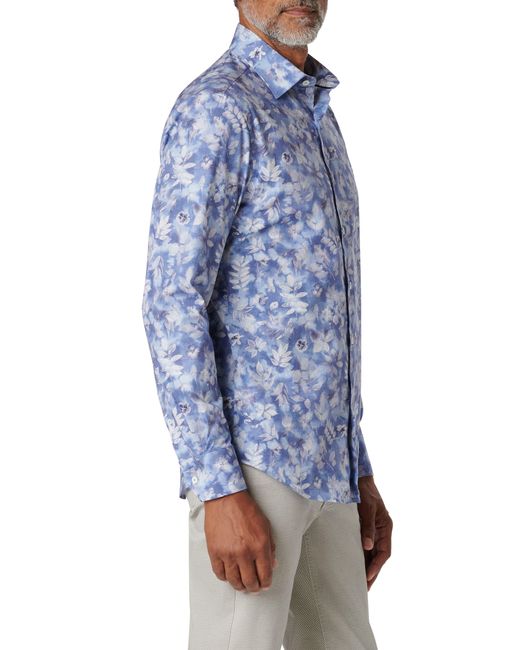 Bugatchi Blue Julian Shaped Fit Floral Stretch Cotton Button-up Shirt for men