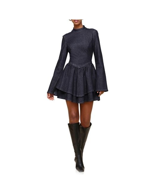 Avec Les Filles Blue Long Sleeve Denim Minidress