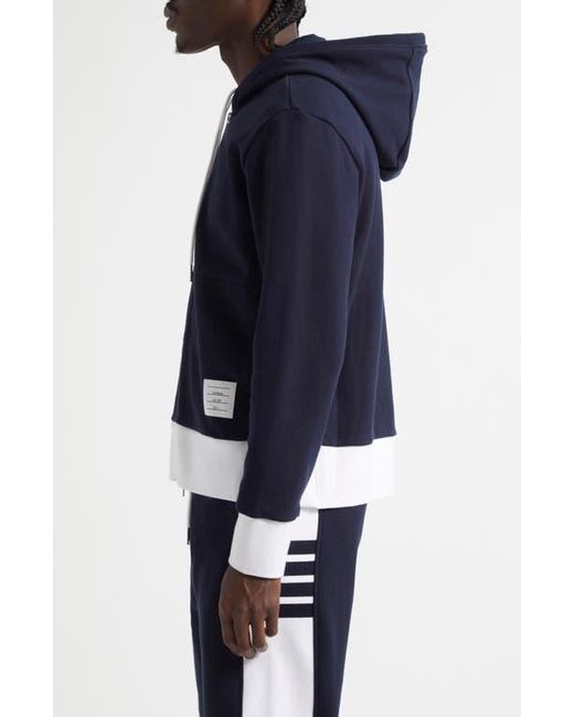 Thom Browne Blue Engineered 4-Bar Cotton French Terry Zip-Up Hoodie for men